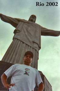 Under the statue 2002